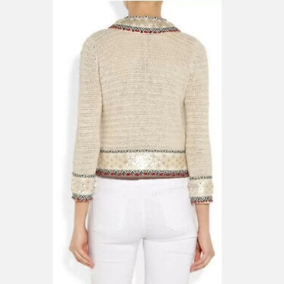 TORY BURCH Donovan Embellish Crochet Linen Jacket Sweater Cardigan. Medium. EUC - Picture 2 of 13